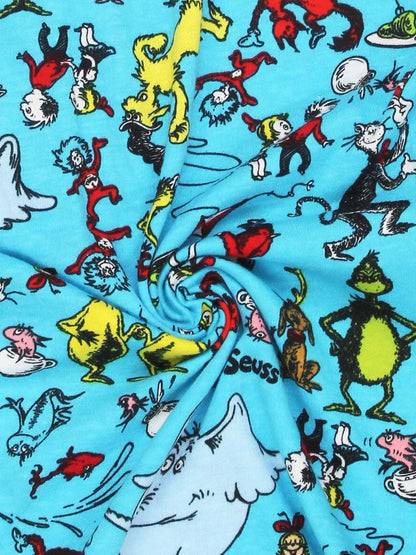 Dr. Seuss Characters Grinch Cat in the Hat Mens Holiday Jogger Pajama Pant (Medium, Blue)