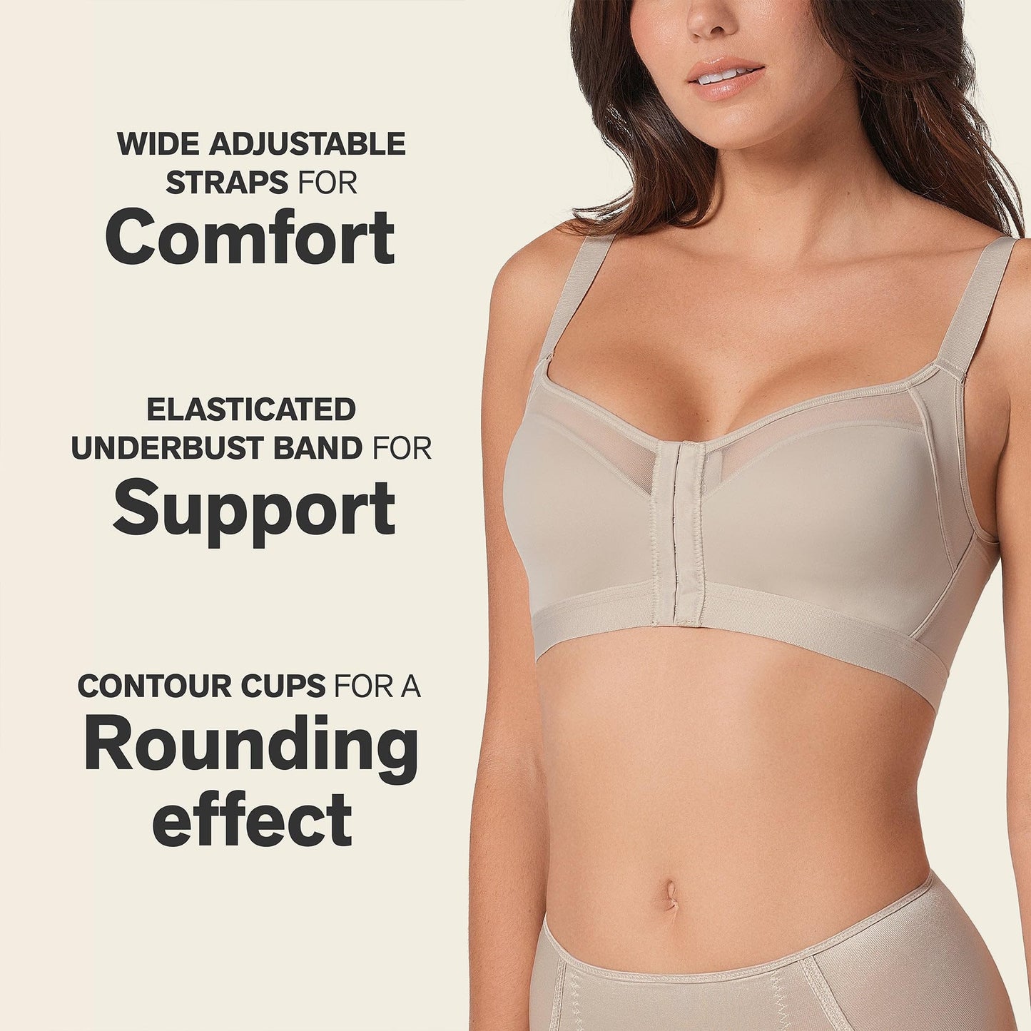 Leonisa Posture Corrector Bra, Wireless Front Closure Posture Bra with Contour Cups – Back Support and Everyday Comfort, Beige, 34C