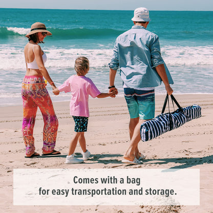 Qipi Beach Cabana - Easy to Set Up Canopy, Waterproof, Portable 6' x 6' Beach Shelter, Included Side Wall, Shade with UPF 50+ UV Protection, Ultimate Sun Umbrella - for Kids, Family - Sailor Stripes