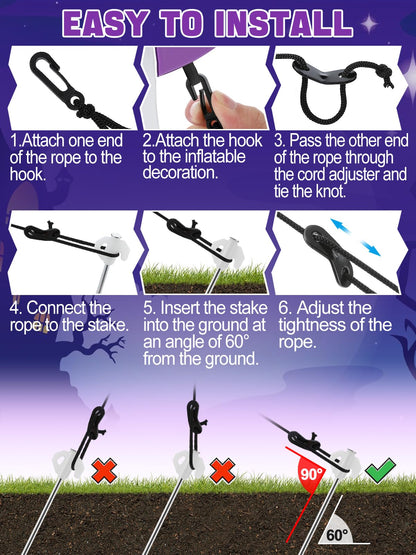 12 Pcs Halloween Metal Inflatables Stakes - Heavy Duty Inflatable Stakes and Tethers, Yard Ground Blow Up Stake Pegs for Halloween Outdoor Inflatable Decoration Tie Downs Gifts