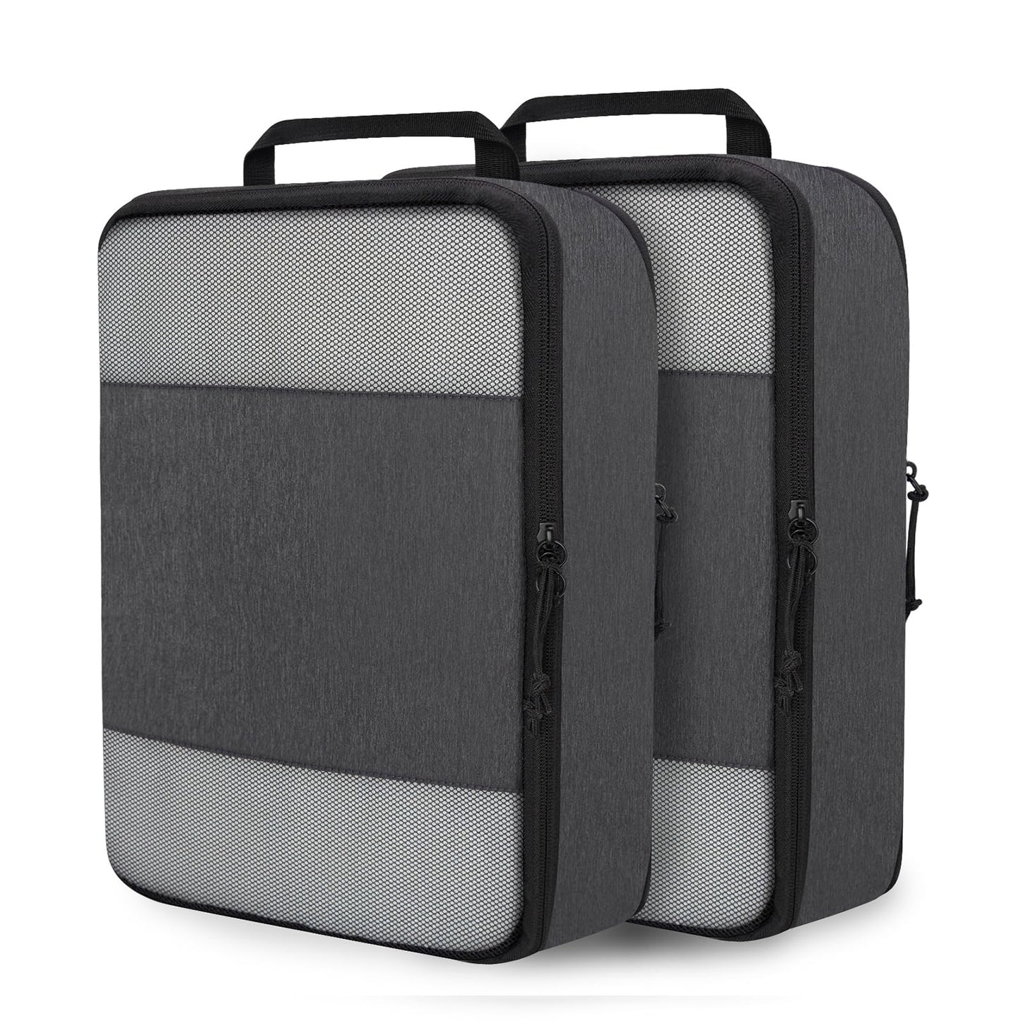 Compression Packing Cubes for Travel Essentials, 2 Set Expandable Compression Bags for Travel Packing Cubes for Suitcase Luggage Organizer Bags, Black Mesh