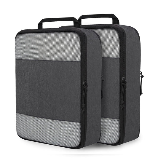 Compression Packing Cubes for Travel Essentials, 2 Set Expandable Compression Bags for Travel Packing Cubes for Suitcase Luggage Organizer Bags, Black Mesh
