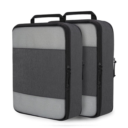 Compression Packing Cubes for Travel Essentials, 2 Set Expandable Compression Bags for Travel Packing Cubes for Suitcase Luggage Organizer Bags, Black Mesh