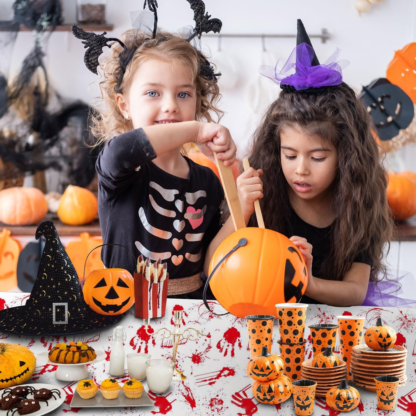 3 Pieces Bloody Handprint Tablecloth - 54x108 Inches Disposable Blood Splatter Themed Plastic Table Cover with Red Handprints for Halloween Horror-Themed Party Decorations, and Scary Movie Nights