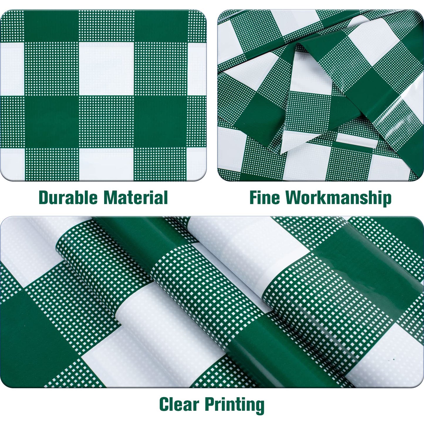 Kesfey 3 Packs Green and White Checkered Tablecloths 54 x 108 Inches Disposable Plastic Gingham Tablecovers Waterproof Rectangle Picnic Party Table Covers for Birthday Party Supplies Christmas