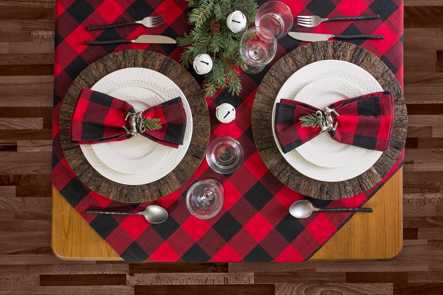DII 100% Cotton, Machine Washable, Dinner, Summer & Picnic Tablecloth, 52 X 52, Red & Black Buffalo Check, Seats 4 People