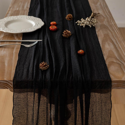 Keketoarrange Black Table Runner Cheesecloth Gauze Rustic Premium Cotton Cheese Cloth Table Runner 120 Inch 10 FT for Wedding Bridal Baby Shower Long Sheer Boho Home Decorations