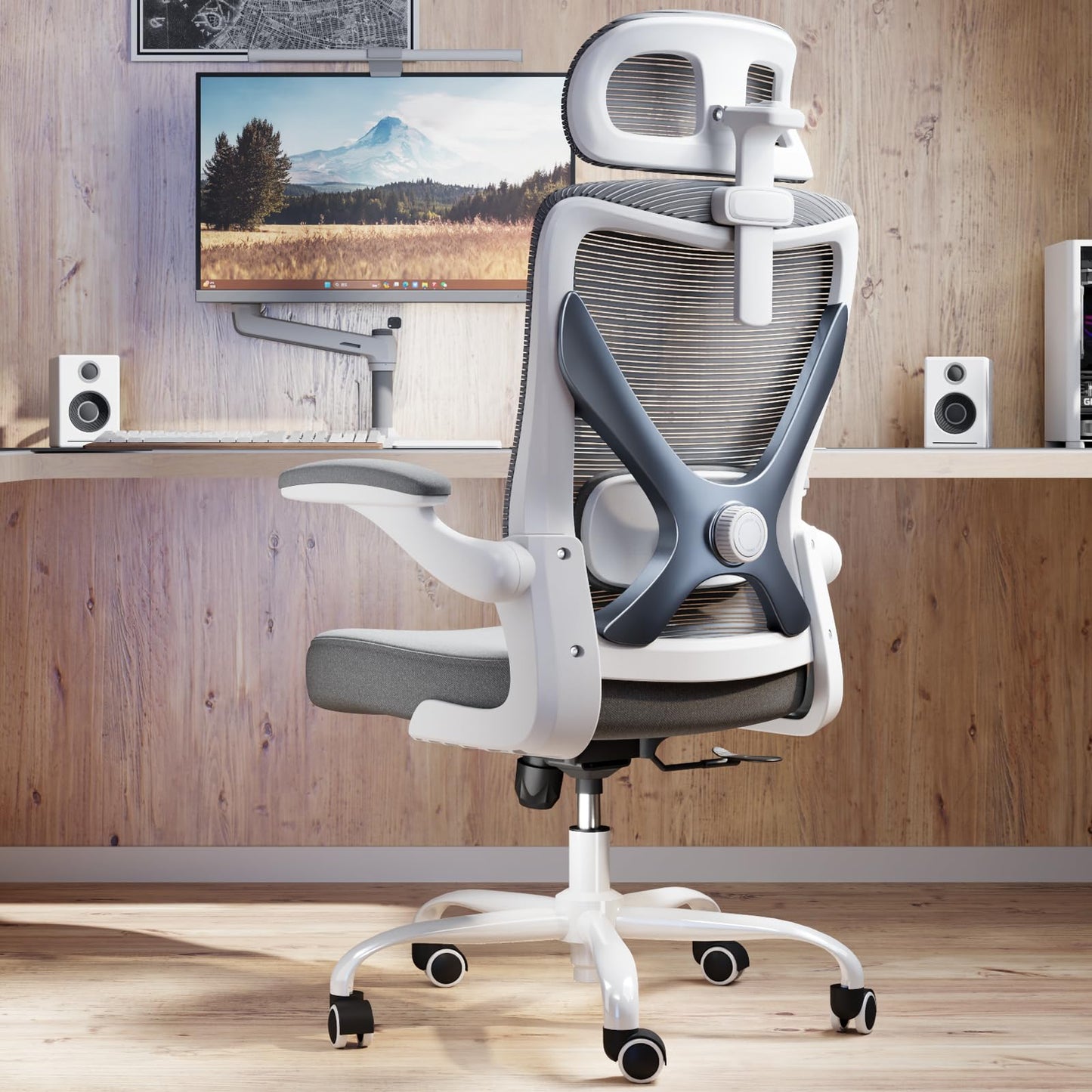 Ergalithic Ergonomic Office Chair - X-Shaped Computer Desk Chair Comfy, Gaming Chair, Office Chair with Lumbar Support, Mesh Office Chairs with Headrests, Desk Chair for Long Hours (White Ash)