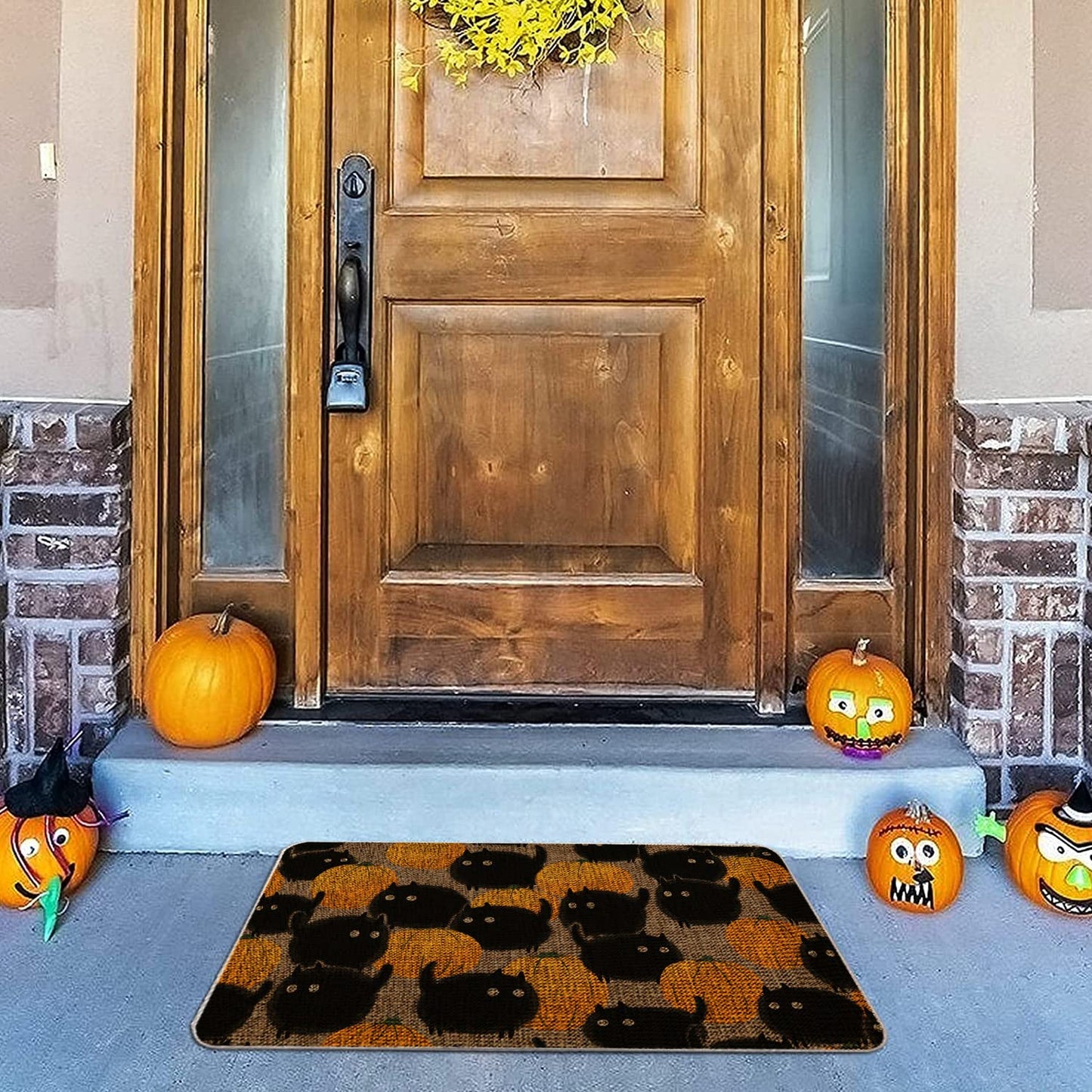GAGEC Halloween Door Mat Pumpkins Cat Outdoor Rug Bathroom Doormat Entrance Rugs Farmhouse Home Kitchen Decoration Floor Front Door Mats 17 x 27 Inch