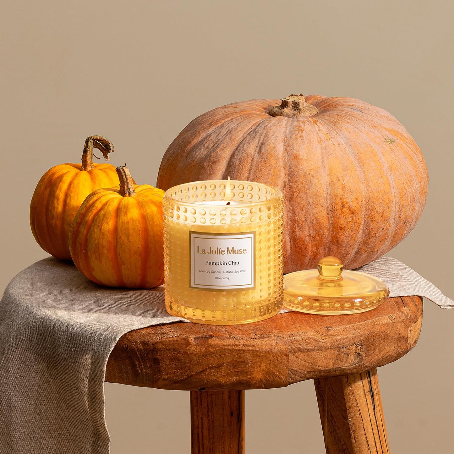 LA JOLIE MUSE Fall Candles – Pumpkin Candle with Spicy Chai & Vanilla | 10 oz Soy Wax Candle | 55 Hours Clean Burn | Autumn Home Décor & Hosting Gift