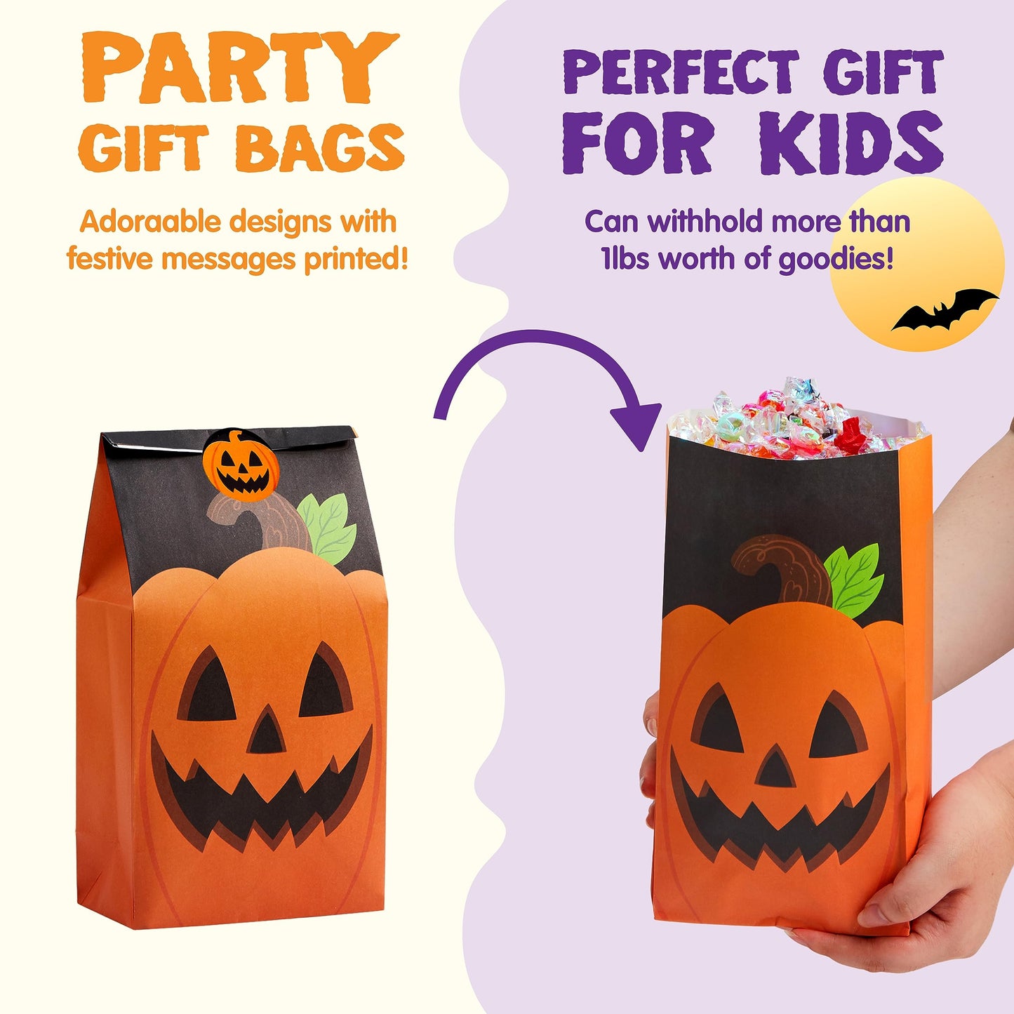 JOYIN 72PCS Halloween Treat Bags, Candy and Goodie Bags, 6 Styles with Stickers, Party Supplies for Kids Halloween Party Favors Exchange, Holiday Pastries Supplies