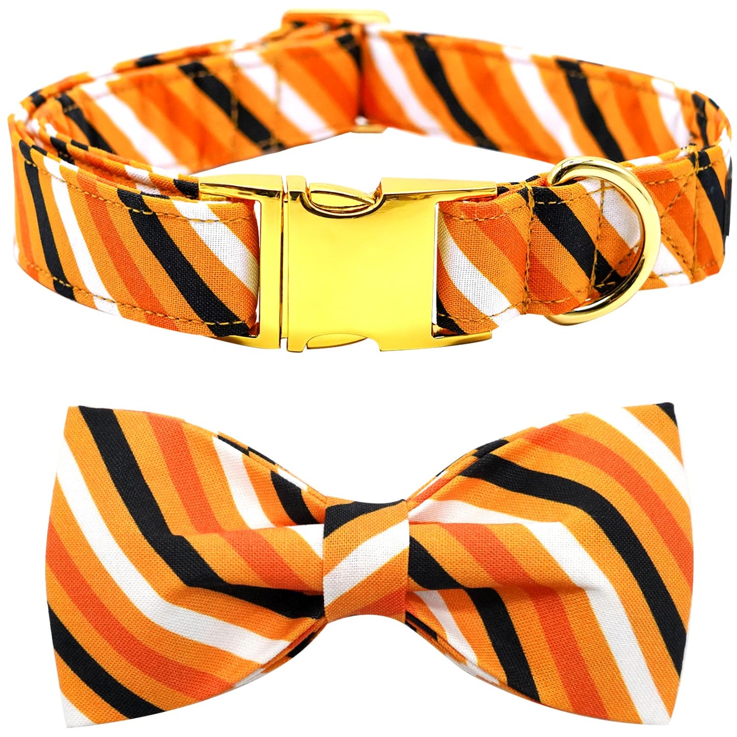 Elegant little tail Dog Collar, Fall Dog Collar Orange Stripe Holiday Pet Collar Dog Halloween Dog Bow Collar Pet Durable Adjustable Girl Boy Dog Collar for Small Dogs