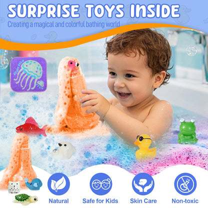 Kids Bath Bombs Potions with Surprise Inside: 6 Pack Organic BathBombs with 12 Mini Toys Easter Gift Set Rich in Natural Essential Oils, Fun Science Toddler Bath Bombs Fizzies for Dry Skin Moisturize