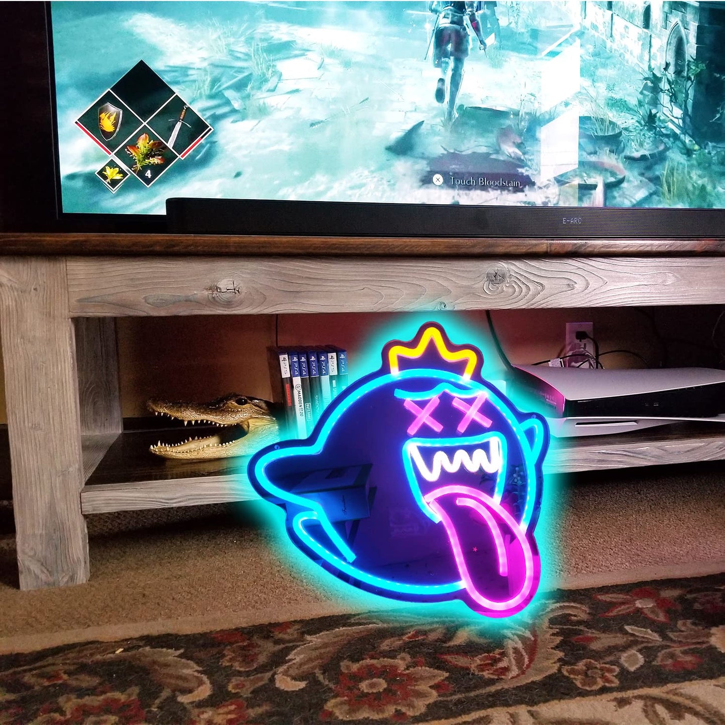 King Boo Neon Sign Ghost Led Neon Light with Dimmable Switch Gaming Neon Sign for Kids Game Room Man Cave Birthday Halloween Decor Christmas Gift