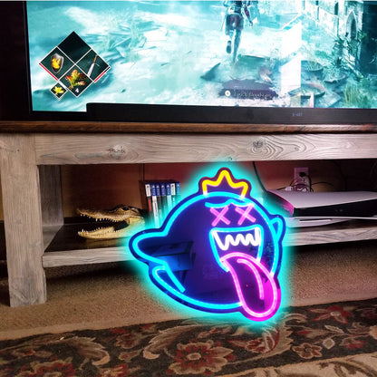 King Boo Neon Sign Ghost Led Neon Light with Dimmable Switch Gaming Neon Sign for Kids Game Room Man Cave Birthday Halloween Decor Christmas Gift
