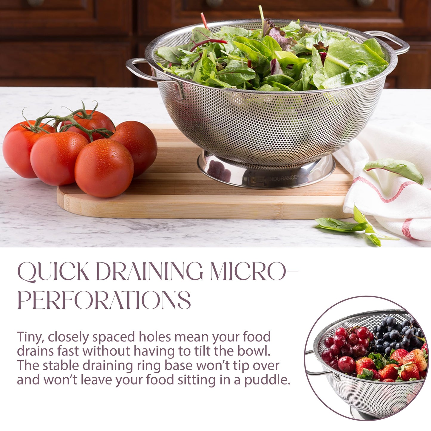 Bellemain Colander for Kitchen – 5 Qt Stainless Steel Strainer with Handle - 18/8 Pasta Strainer Bowl for Pasta, Spaghetti, Vegetables, Fruit, and Pot Draining - Stainless Steel Colander