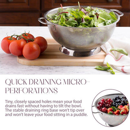 Bellemain Colander for Kitchen – 5 Qt Stainless Steel Strainer with Handle - 18/8 Pasta Strainer Bowl for Pasta, Spaghetti, Vegetables, Fruit, and Pot Draining - Stainless Steel Colander