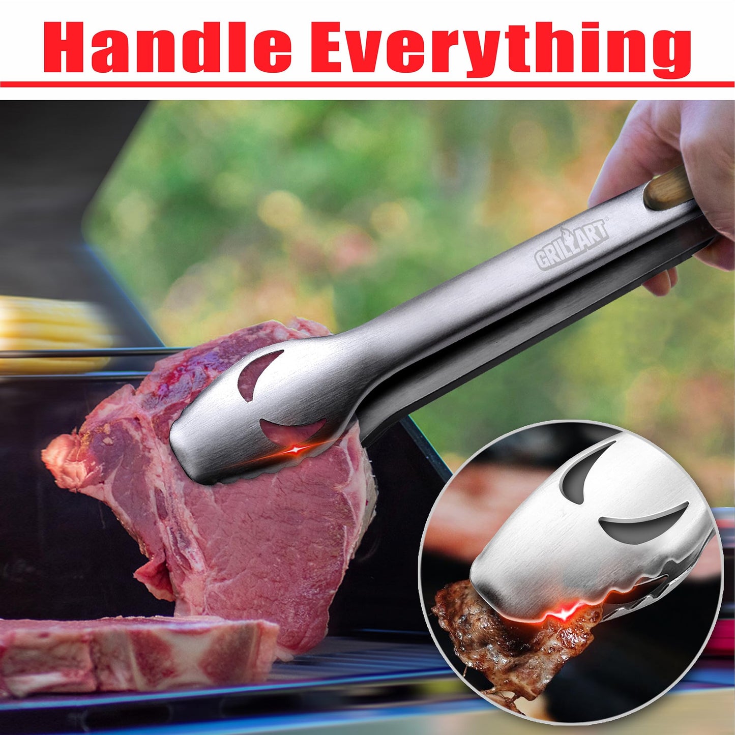 GRILLART BBQ Tools Grill Tools Set -18Inch Grilling Tools BBQ Set - Grill Accessories w/BBQ Tongs, Spatula, Fork, Brush- Stainless Grill Kit Grilling Set - Gift Ideas BBQ Accessories Gifts for Men Dad