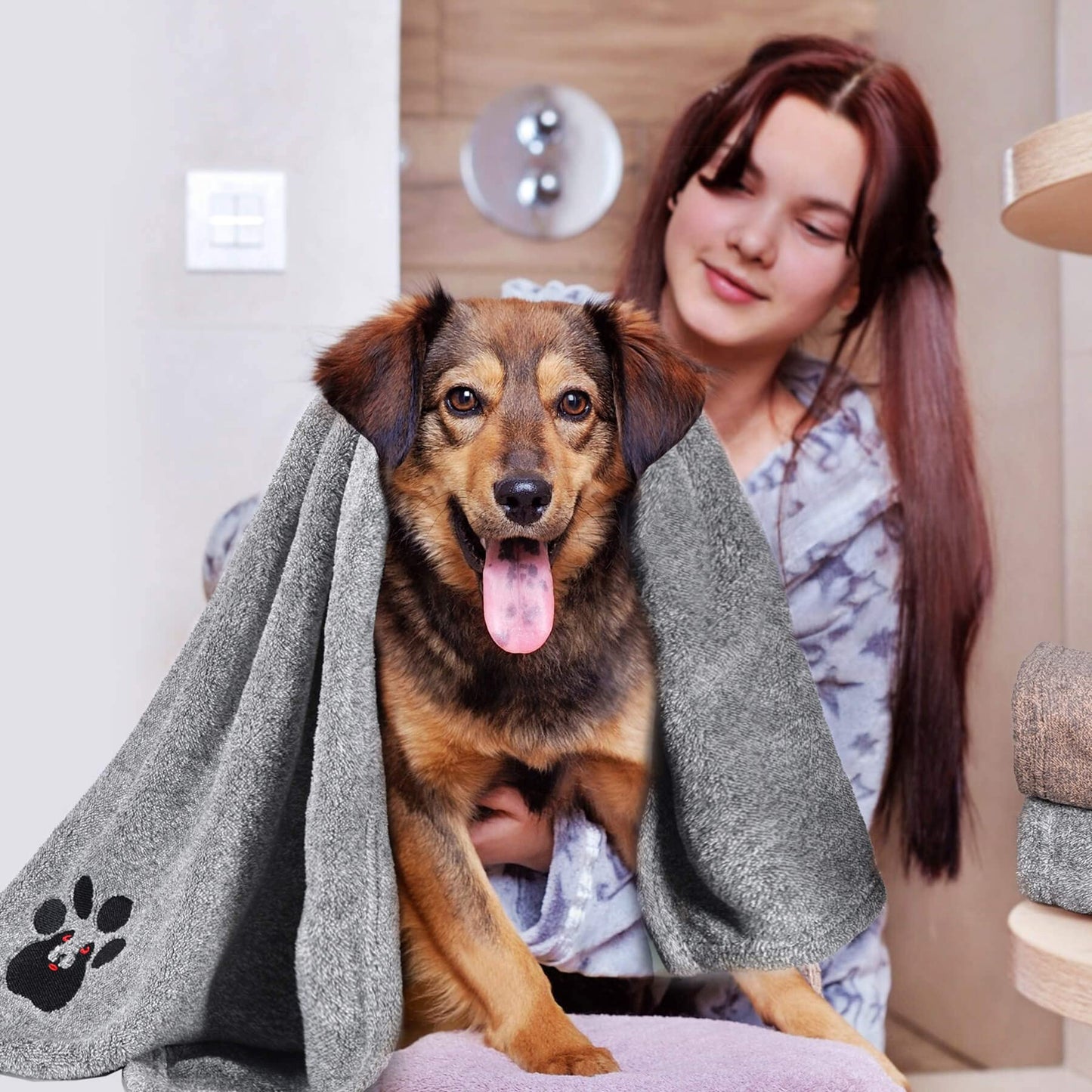Dogvingpk Dog Towels for Drying Dogs Super Absorbent Soft Microfiber Pet Bath Grooming Towel for Dogs Cats and Other Pets (M-36" * 28", Grey )