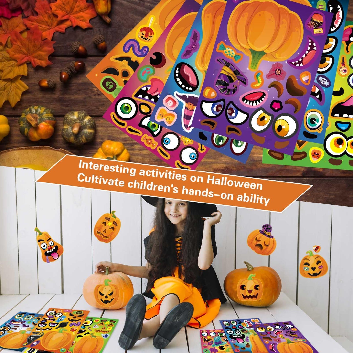 Halloween Stickers for Kids 24 Sheets Make a Pumpkin Face Stickers Pumpkin Decorating Sticker, Halloween Party Games, Make Your Own Sticker Fall Autumn Thanksgiving Party Favors Crafts