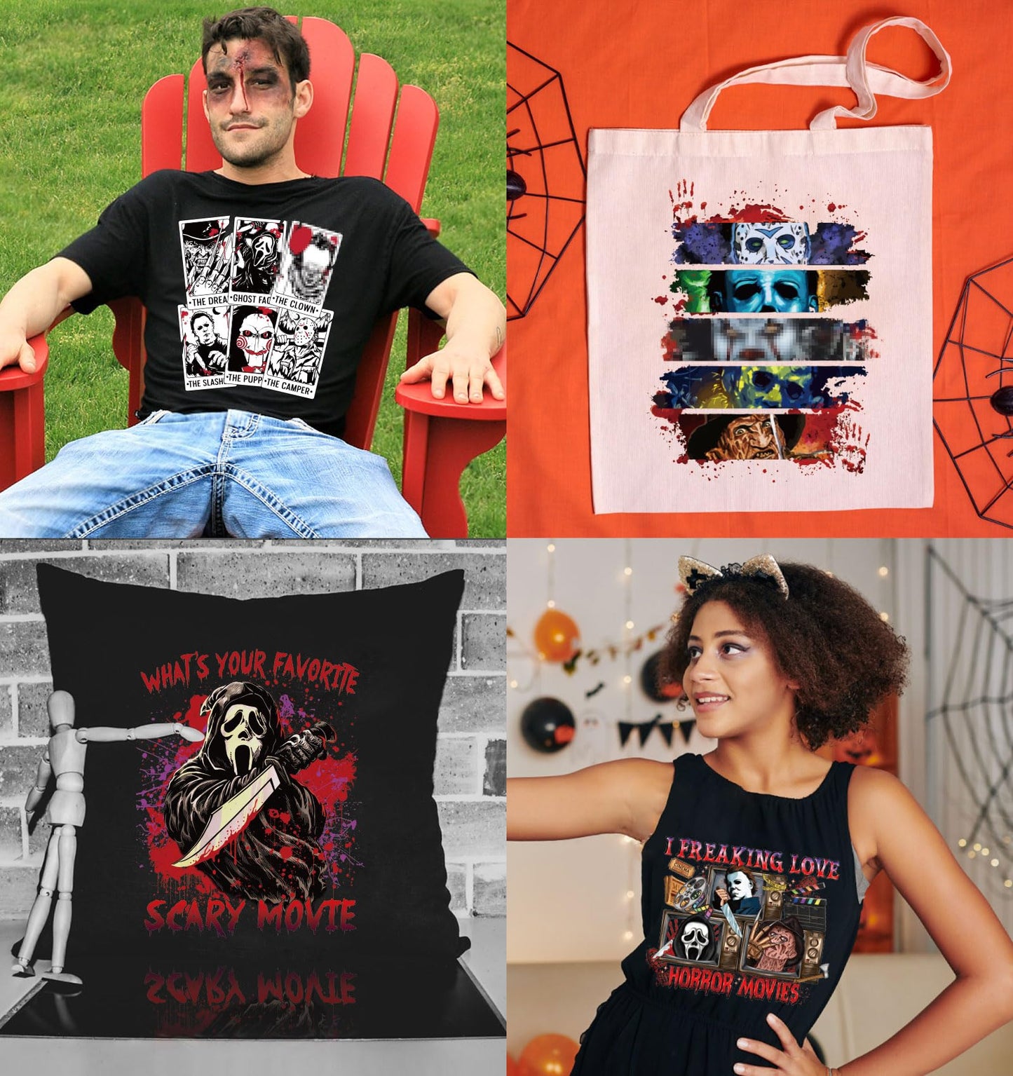 9 Sheets Halloween Iron on Transfers for T-Shirts,Halloween DTF Transfers Ready to Press Heat Transfer Vinyl,Horror Movie Iron on Patches Sticker Halloween Iron on Decals for T-Shirt Clothes DIY