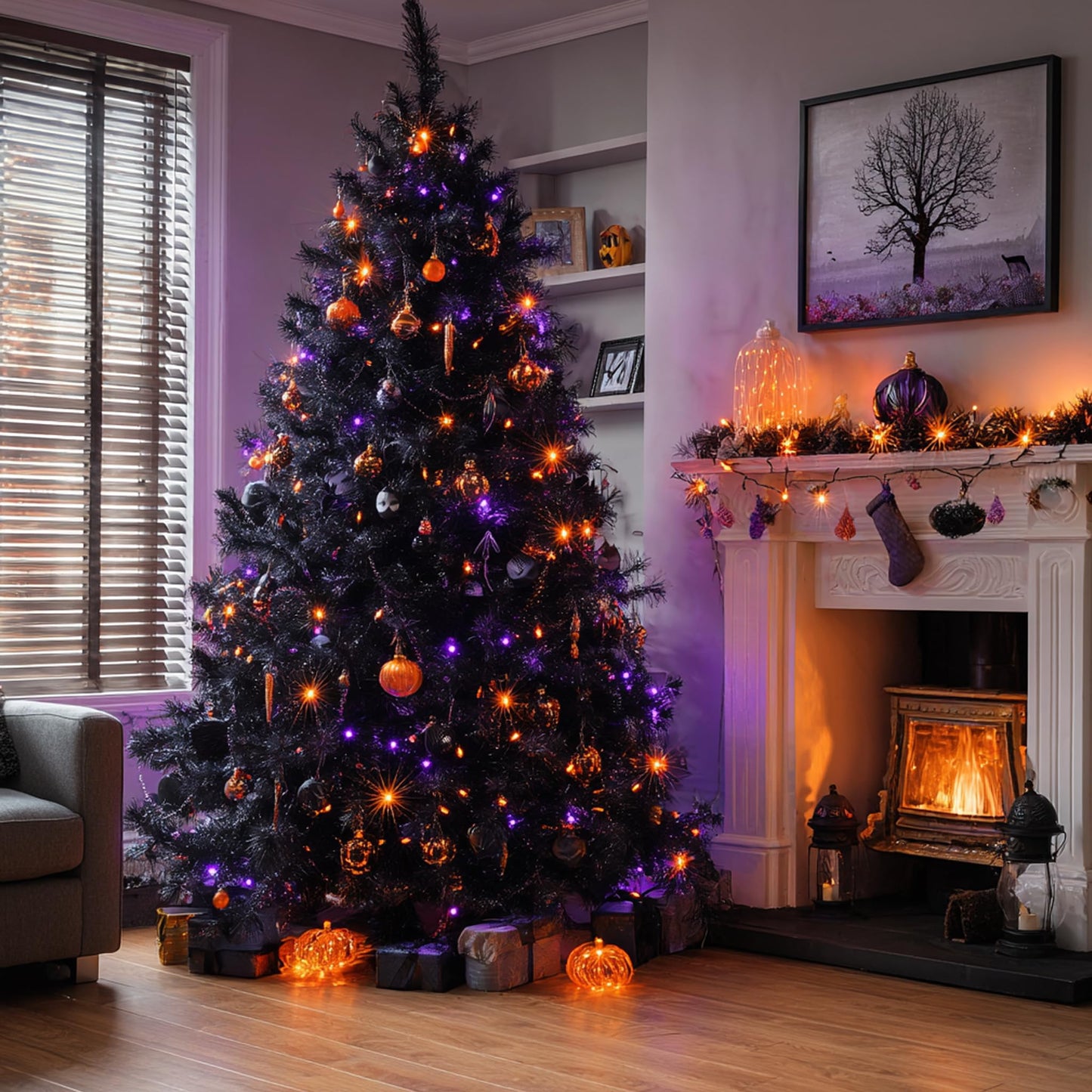 Dazzle Bright Outdoor Halloween String Lights, 1000 LED 328 FT Plug in Fairy Light with Remote Control 8 Modes & Timer, Waterproof Decoration for Home Garden Yard Wedding, Purple and Orange