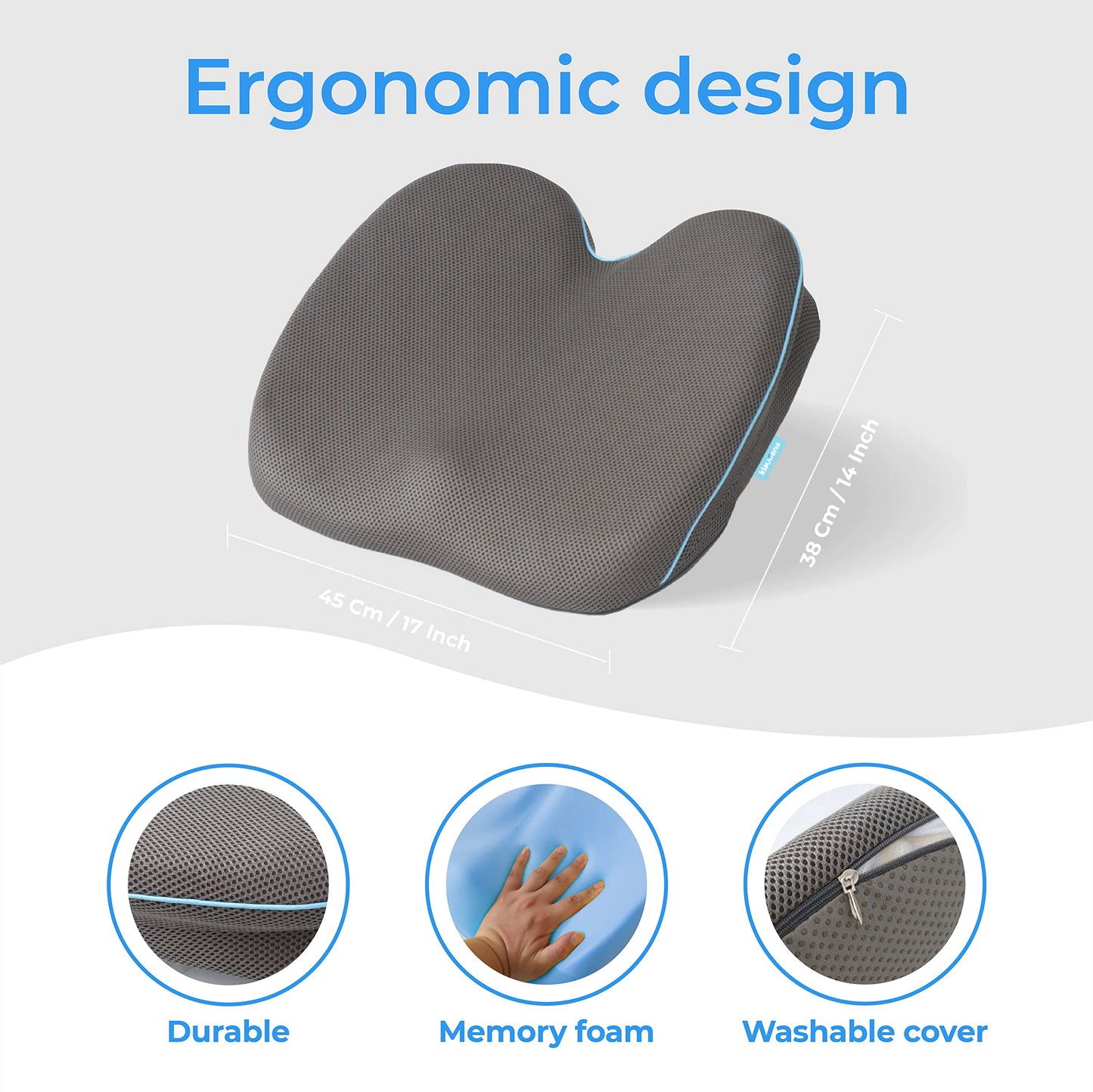 Klaudena | Office Chair Cushion for Tailbone Pain & Pressure Relief | Seat Cushion for Long Sitting Hours | Coccyx Lower Back Support | Memory Foam Cushions for Hip & Sciatica | Ergonomic Butt Pillow