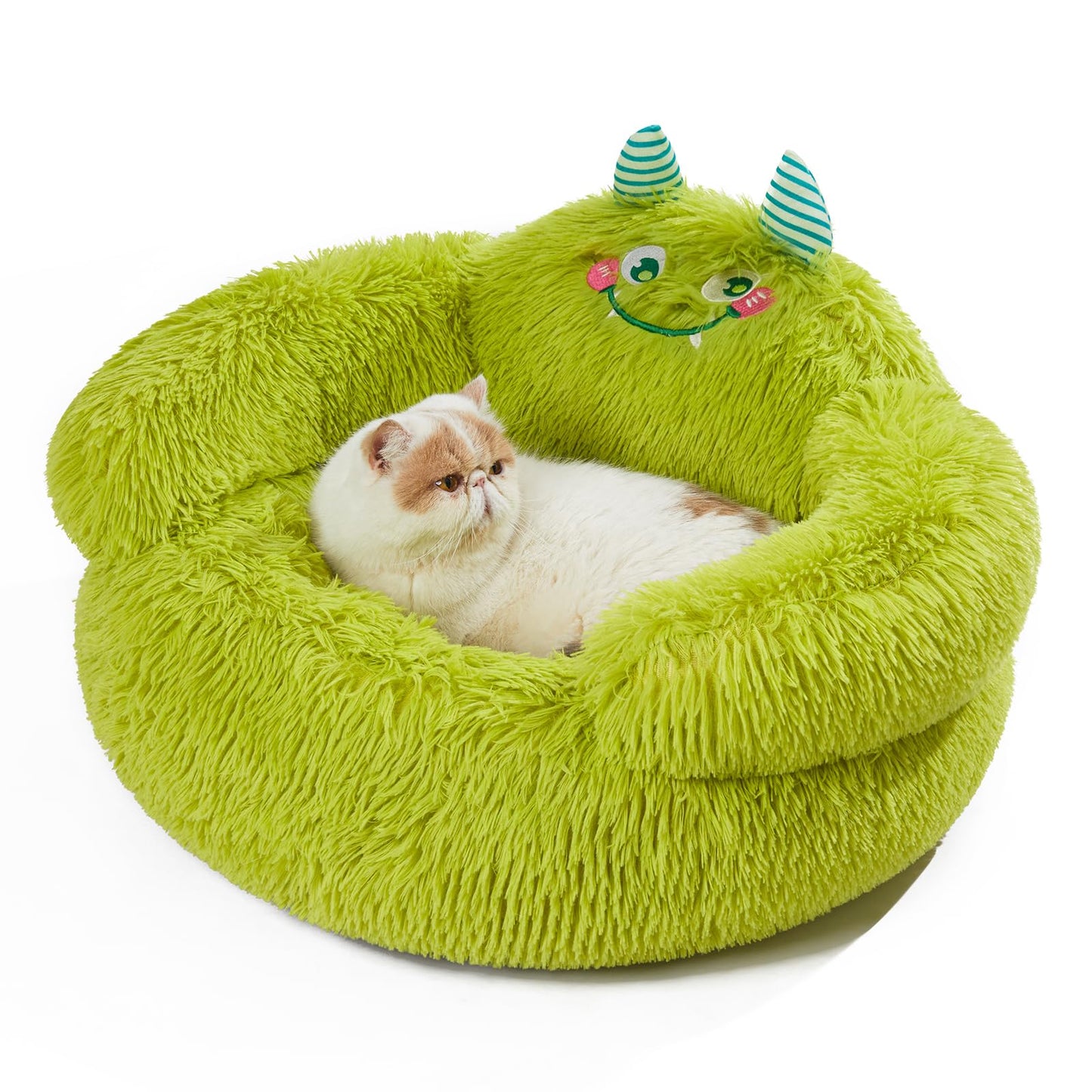 Jiupety Calming Donut Pet Bed, Plush Anti-Anxiety Dog & Cat Bed for Small Pets, Soft Indoor Cuddler Bed with Non-Slip Bottom, Medium (24"x24"x14"), Green