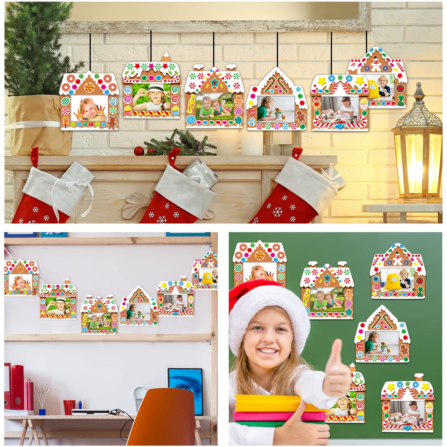 chiazllta 30 Packs Christmas Picture Frame Craft Kits for Kids, Xmas DIY Gingerbread Candy Craft Holiday Art Favor Home Class Game Activities for Kindergarten Preschool