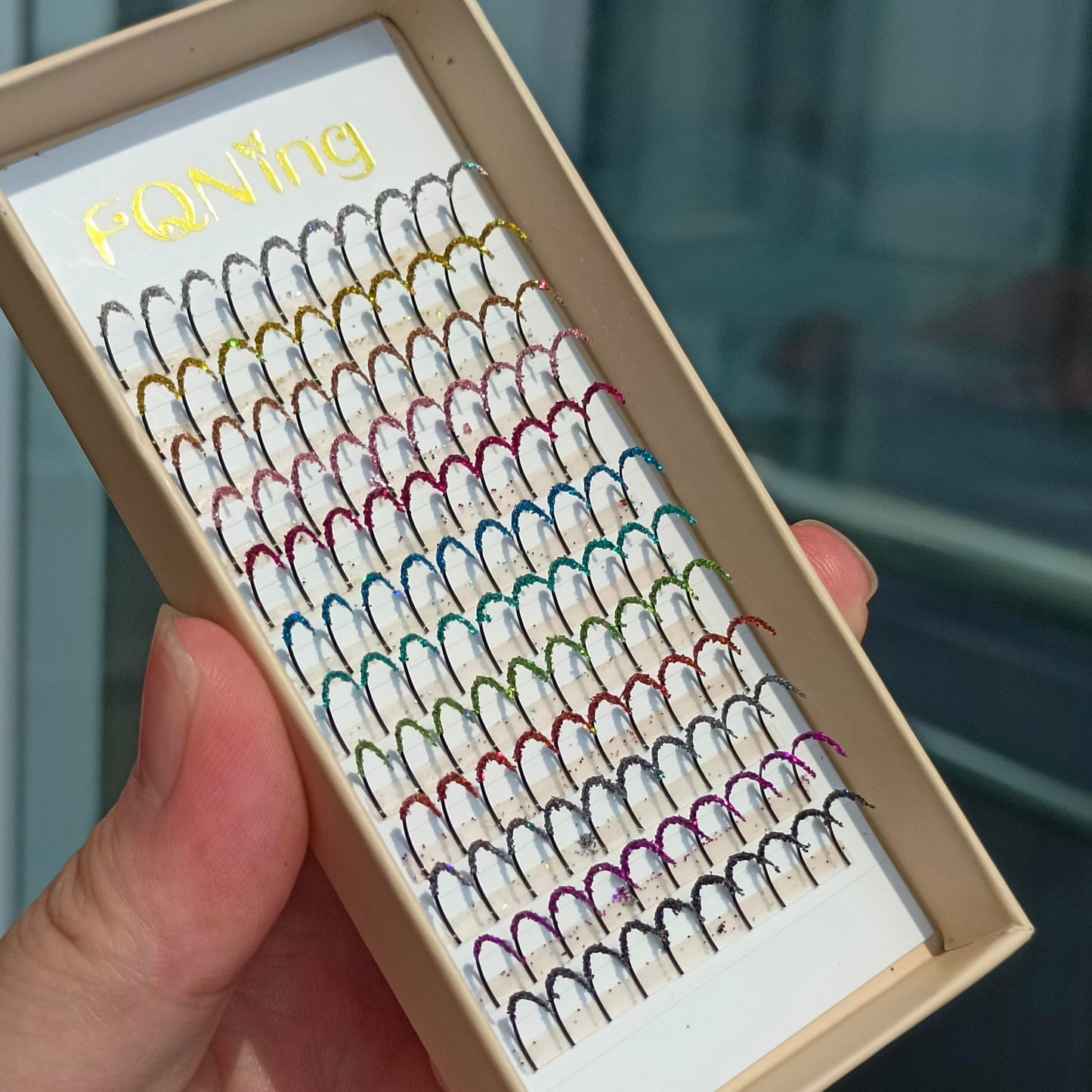 FQNing Glitter Lash Extensions Laser 12 Colors Individual Spikes Eyelash Extension Professional Supplies 15mm (Mix-12 Colors)