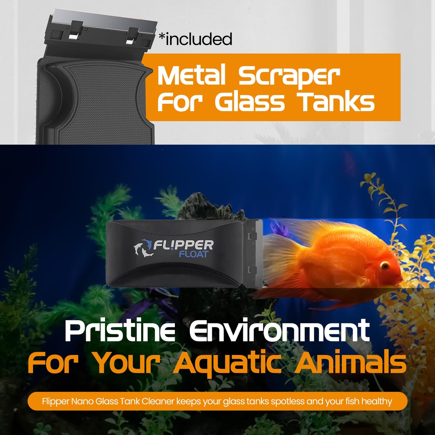 FL!PPER Flipper Cleaner Float - 2-in-1 Floating Magnetic Aquarium Glass Cleaner - Fish Tank Cleaner - Scrubber & Scraper Aquarium Cleaning Tools - Floating Fish Tank Cleaner, Standard