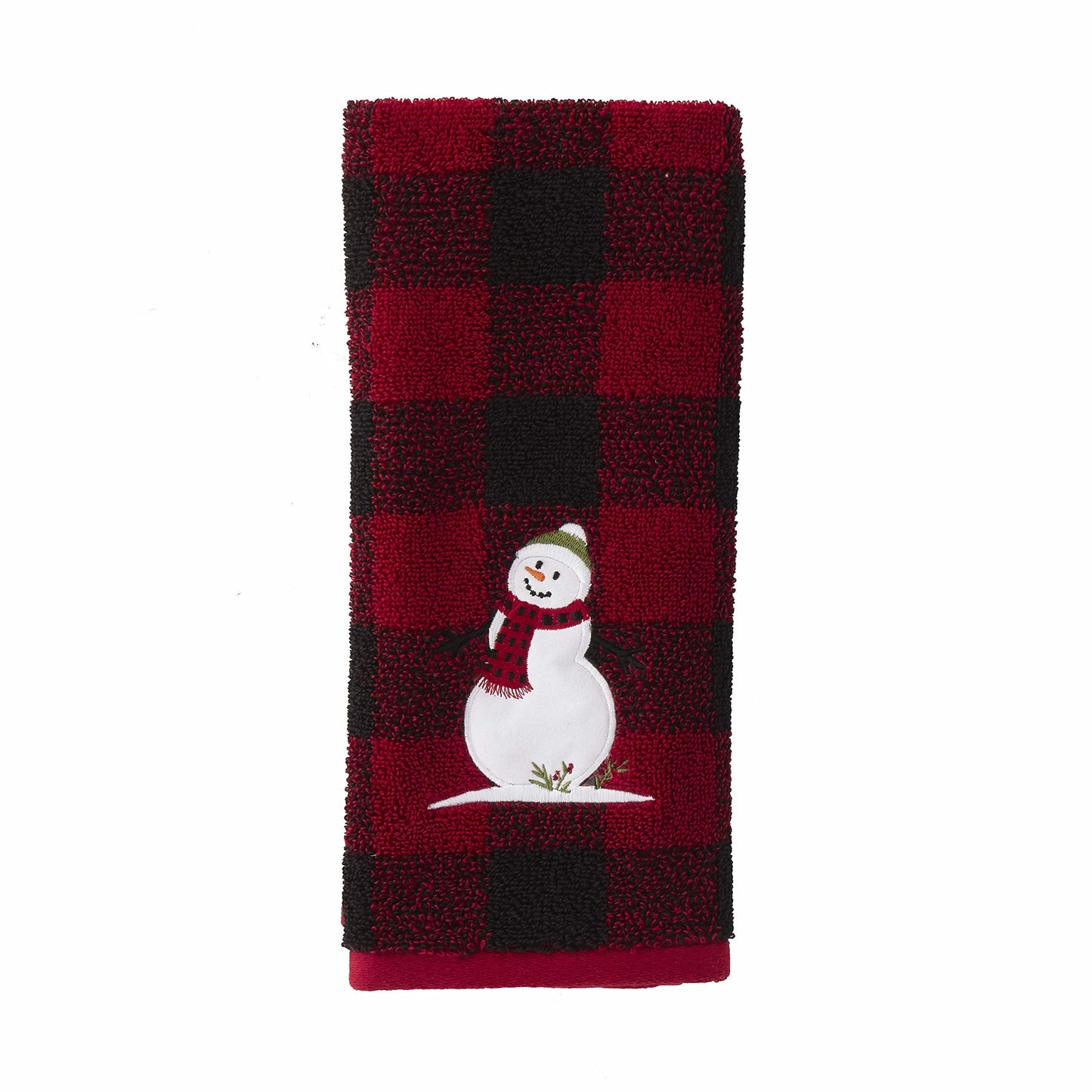 SKL Home Christmas Woodland Winter Snowman Hand Towel 2pc Set for Bath/Kitchen & Gift, Red