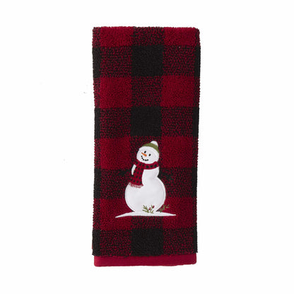 SKL Home Christmas Woodland Winter Snowman Hand Towel 2pc Set for Bath/Kitchen & Gift, Red