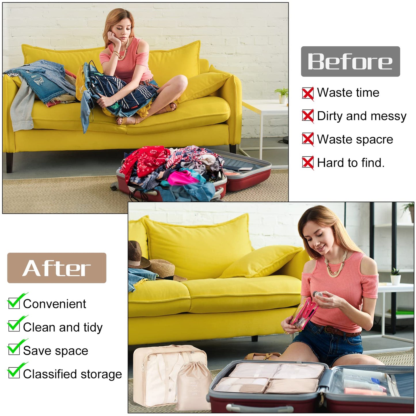 FAMOMI Packing Cubes 7 Set Travel Cubes for Suitcases Lightweight Luggage Packing Orginzers for Travel Acessories (Creamy-White)