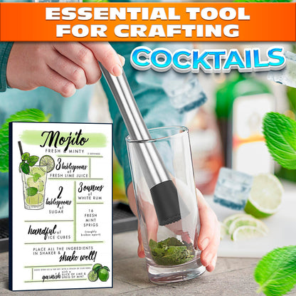 8 Inches Drink Muddler for Cocktails – Stainless Steel Muddler Tool with Textured Head, Lightweight Build – Fruit Smasher for Drinks, Mojitos, Avocado, Herbs, Spices & Ice Crushing Bar Tool for Mixing