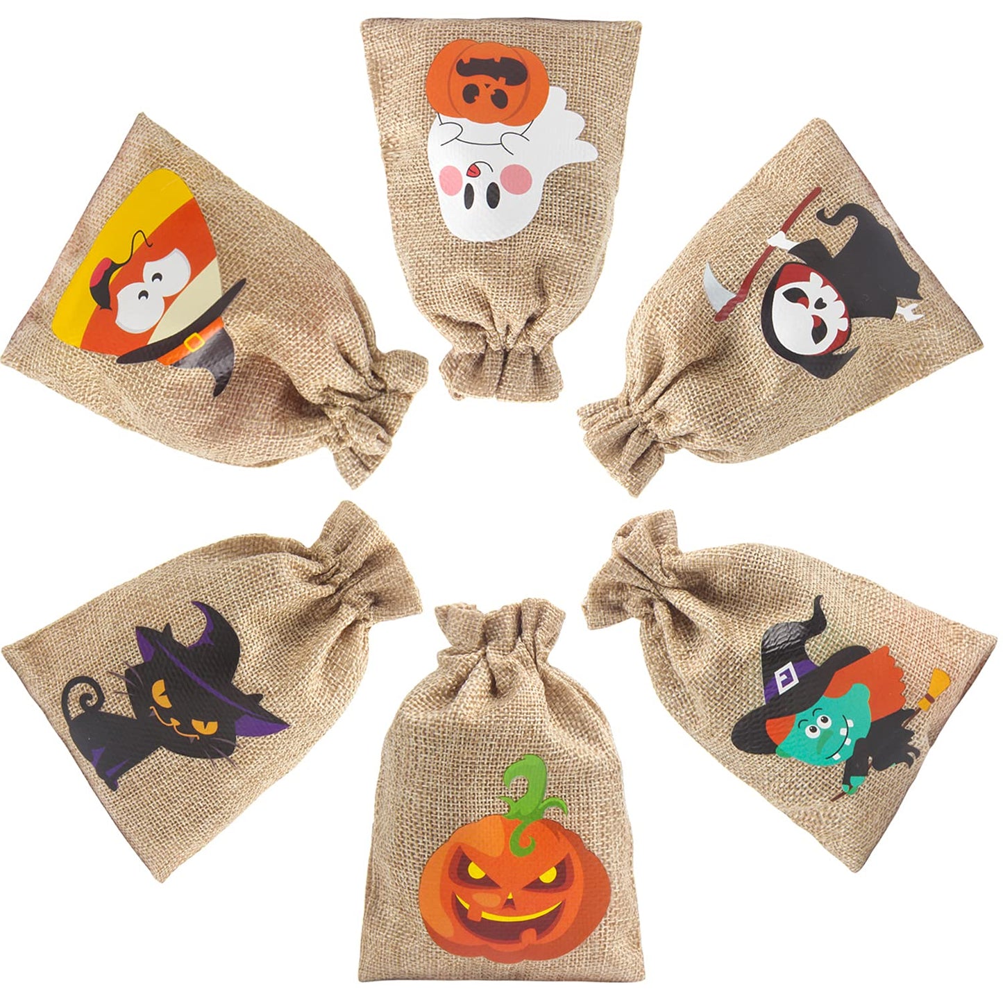 DERAYEE Halloween Burlap Treat Bags with Drawstrings, 6"x 8" Gift Candy Bags Goodie Bag for trick or treat Kids Halloween Party Favor 18Pcs
