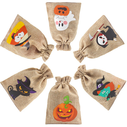 DERAYEE Halloween Burlap Treat Bags with Drawstrings, 6"x 8" Gift Candy Bags Goodie Bag for trick or treat Kids Halloween Party Favor 18Pcs