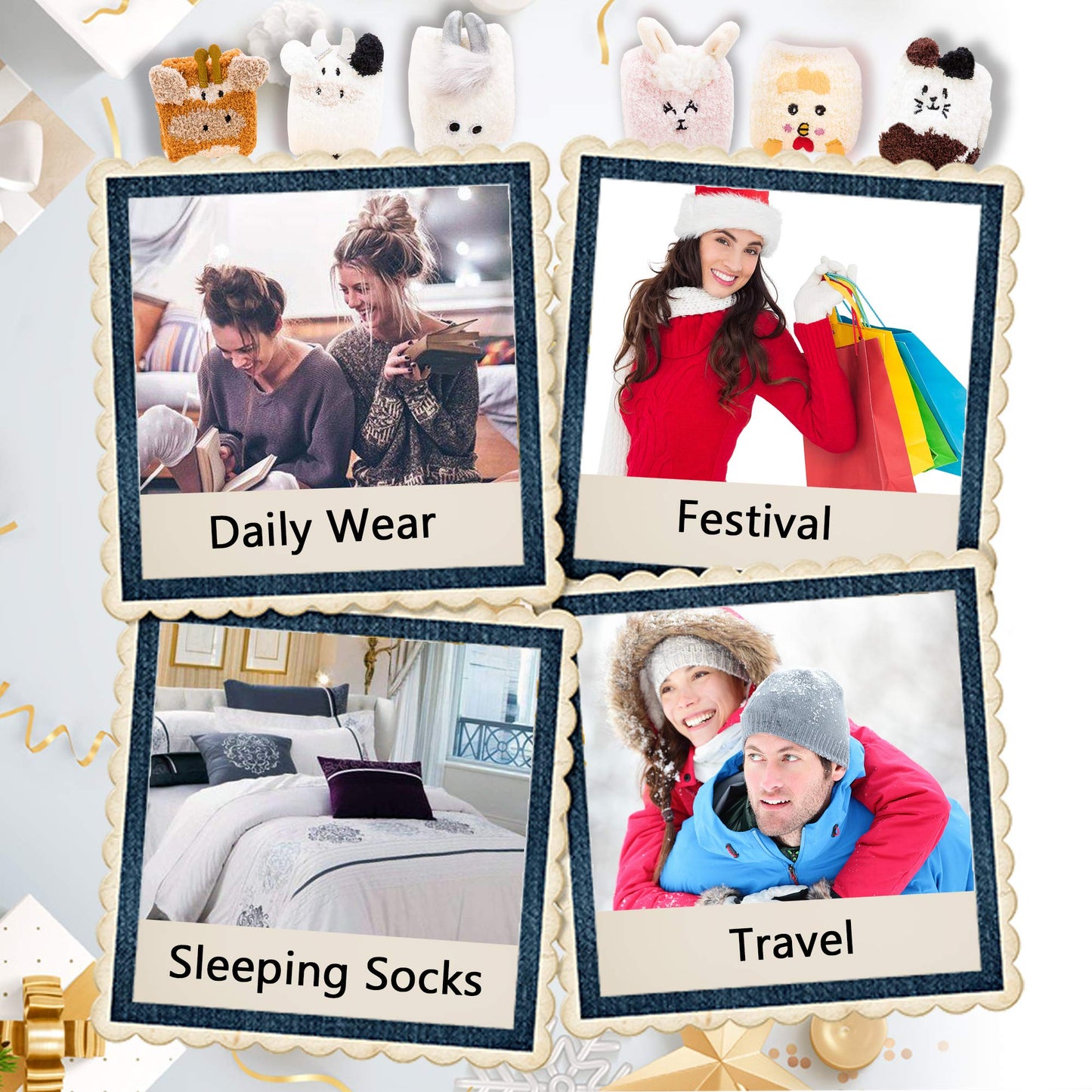 LANLEO Fuzzy Socks For Women Slipper Socks Fluffy Winter Warm Soft Cozy Plush Cute Animal Sleeping Christmas Socks 1 Pairs Giraffe