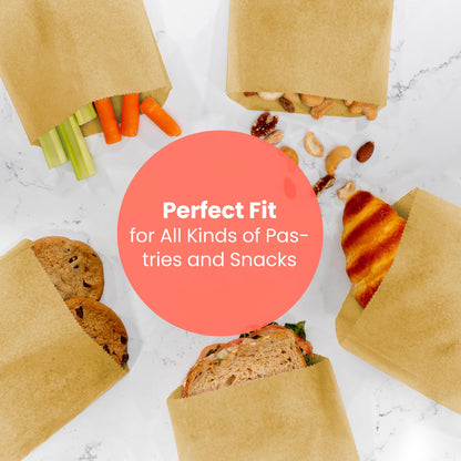 Fit Meal Prep 1000 Pack Paper Sandwich Bags 7 x 6”, Greaseproof Snack Bags, Unbleached Pastry Bag, Recyclable Small Brown Paper Bags, Cookie Sleeves, Food Packing for Bakery, Donuts