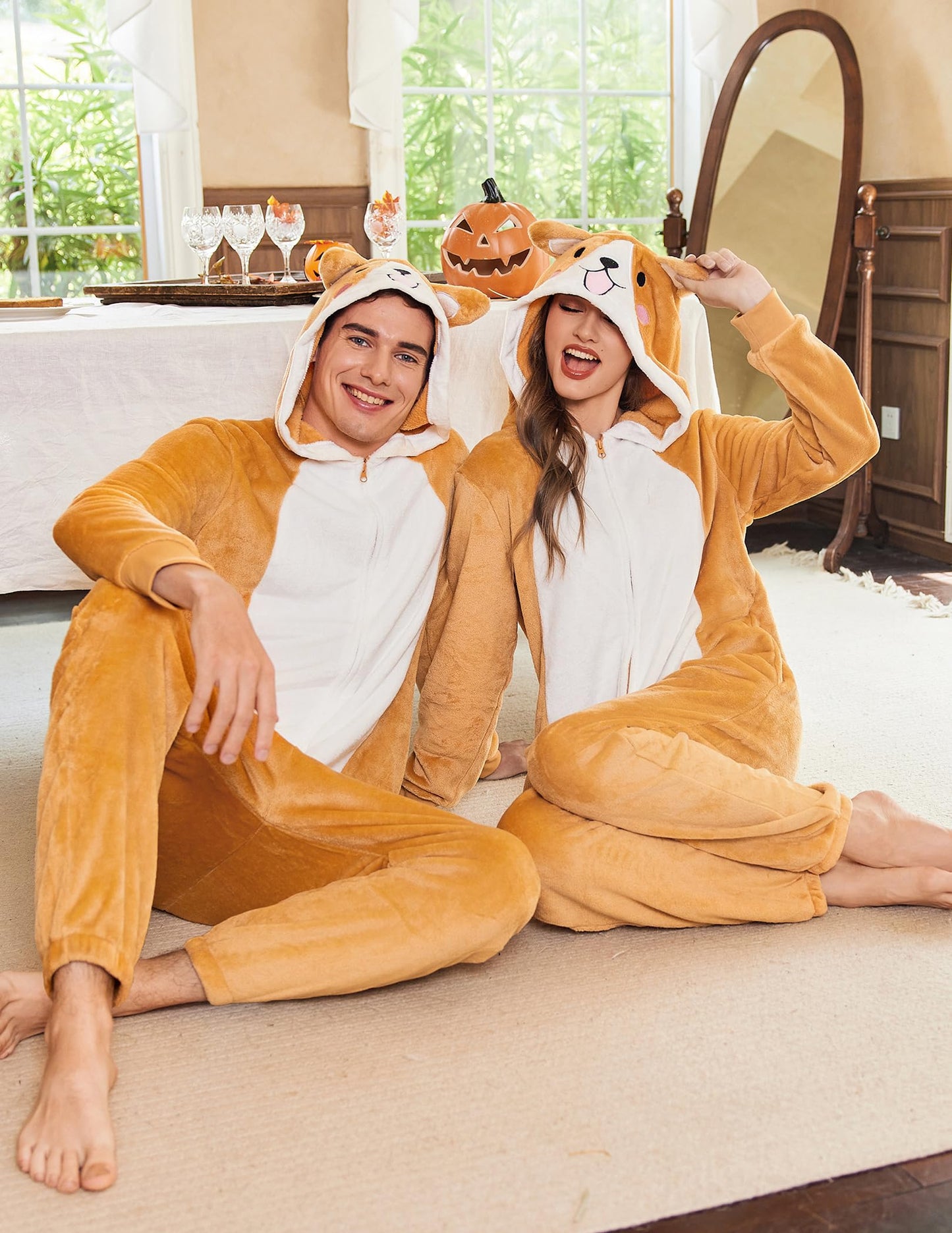 Ekouaer Adult Onesie Animal Halloween Costumes One Piece Pajamas Cosplay Suit Party Wear for Women and Men