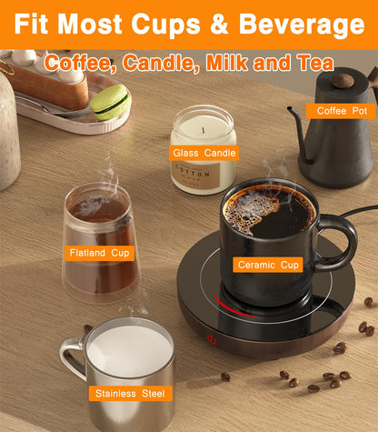 Kepwam Coffee Mug Warmer with Gravity Sensor, Mug Warmer for Desk with LED Light, 3 Temp Settings & 6H Auto Shut Off Coffee Warmer, Electric Candle Warmer Plate for Beverage, Coffee, Tea, Milk