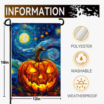 Dacawin Halloween Garden Flag Pumpkin Garden Flag Van Gogh Garden Flags Arts Starry Night Sky Moon Yard Flag Double Sided Fall Porch Patio Farmhouse Outdoor Yard Decorative 12 x 18 Inch