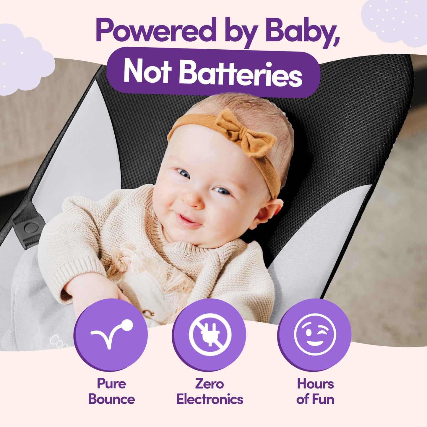 ComfyBumpy Ergonomic Baby Bouncer Seat - Bonus Travel Carry Case - Safe, Portable Bouncing Chair with Adjustable Height Positions - Infant Bouncy Seat Perfect for Newborn Babies (Grey)