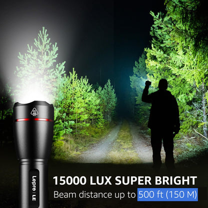 Lepro LED Rechargeable Flashlight, LP3000 High Lumens, Zoomable, Bright Flashlight, Waterproof, 5 Lighting Modes, Small Handheld Flashlight for Camping, Emergencies, USB Cable Included