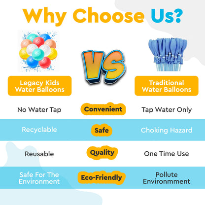 LEGACY KIDS Reusable Water Balloons For Kids, Water Balloons Quick Fill, Refillable Water Balloons For Kids, Reusable Water Balloons Magnetic, Pool Toys For Kids Ages 8-12, Silicone (12) (Regular)