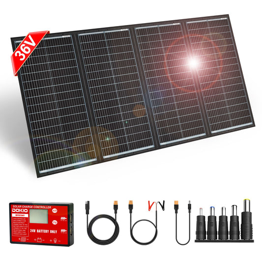 DOKIO 300W 36V Black Portable Solar Panels Kit Folding Solar Charger for 24v Batteries/Power Station AGM LiFePo4 RV Camping Trailer Car Marine………
