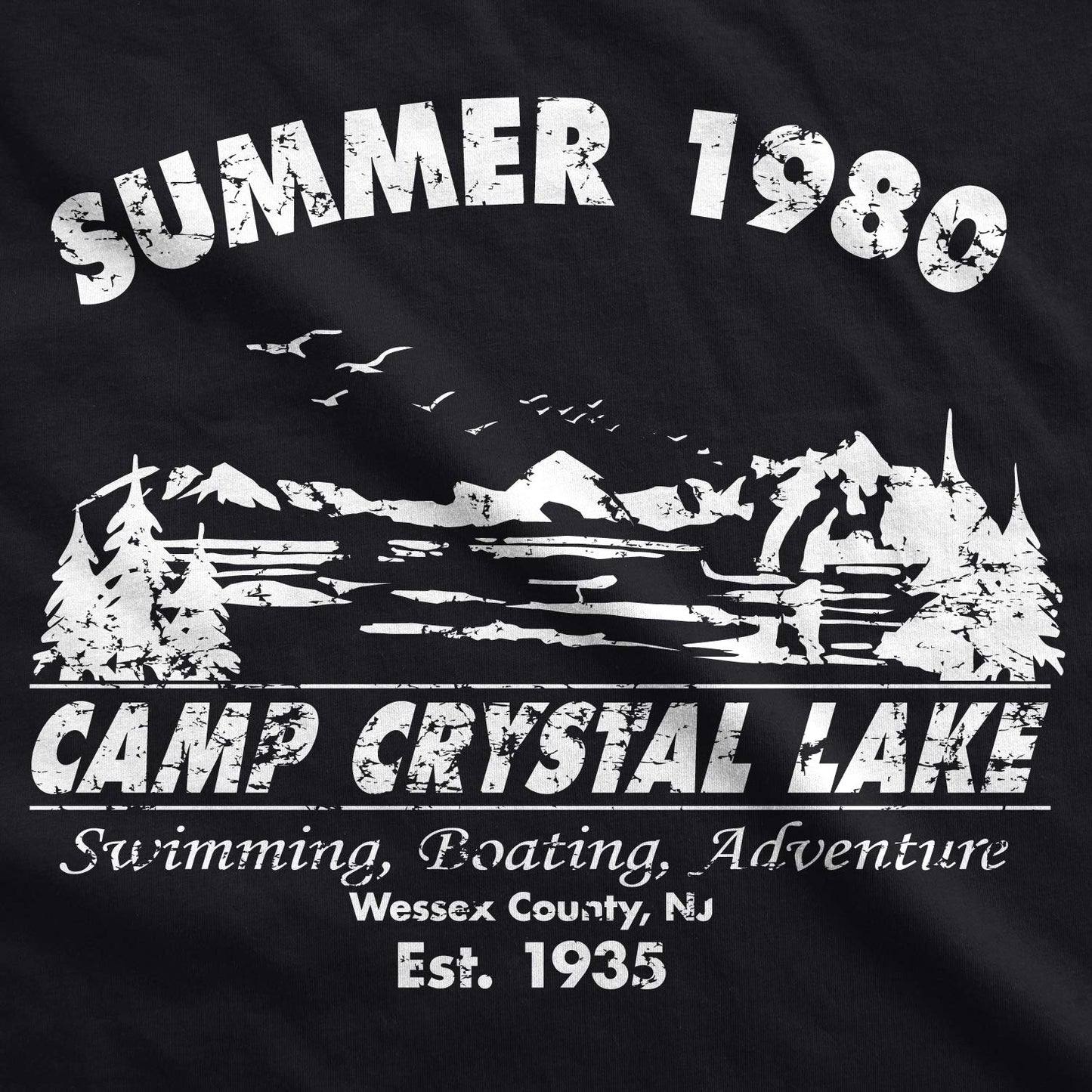 Crazy Dog Men's T Shirt Camp Crystal Lake 1980 Spooky Halloween Horror Movie Slasher Jason Shirt Flick Film Buff 80's Movie Graphic Novelty Tee (Heather Black) - L