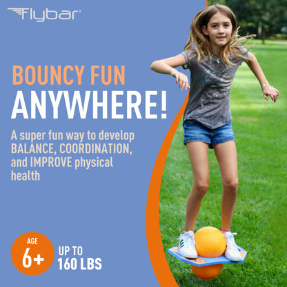 Flybar Pogo Trick Ball for Kids, Trick Bounce Board for Boys and Girls Ages 6+, Up to 160 lbs, Includes Pump, Easy to Carry Handle, Durable Plastic Deck Indoor, Outdoor Toy Pogo Jumper (Blue Dawn 2)