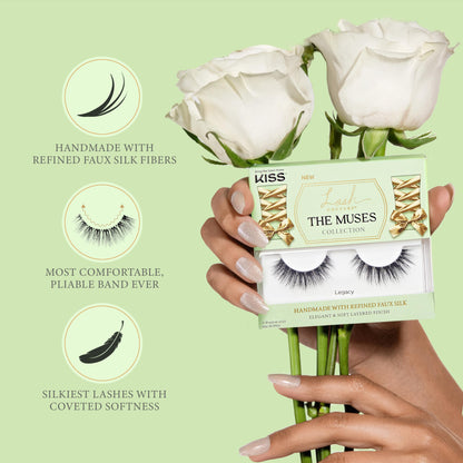 KISS Lash Couture The Muses Collection False Eyelashes, 'Legacy', 12 mm, Handmade, Refined Faux Silk, Contact Lens Friendly, Easy to Apply, Includes 1 Pair Reusable Strip Lashes