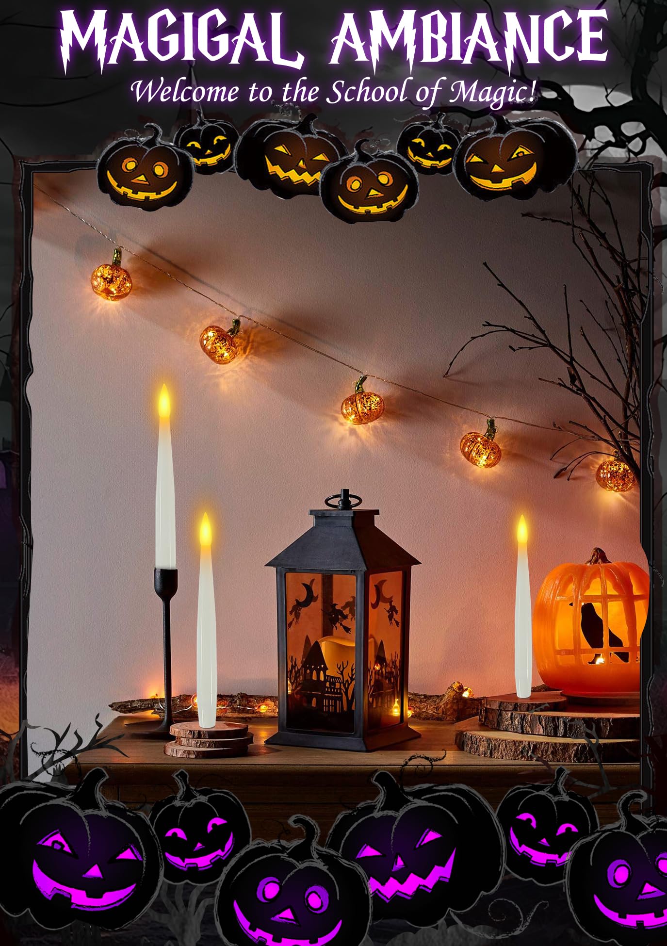 Halloween Decorations, Floating Candles with Wand 20 PCs Flameless Magic Hanging Candles, Flickering Warm Light Floating LED Candle with Remote, Battery Operated Window Taper Candle Set Birthday Gift